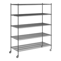 Regency 30" x 72" x 92" NSF Black Epoxy Mobile Wire Shelving Starter Kit with 5 Shelves