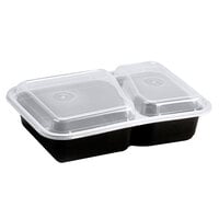 Pactiv Newspring NC8288B Black 30 oz. VERSAtainer 2 Compartment 8 1/2 inch x 6 inch x 1 7/8 inch Rectangular Microwavable Container with Lid 150/Case - 150/Case