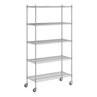 Regency 21" x 48" x 92" NSF Chrome Mobile Wire Shelving Starter Kit with 5 Shelves