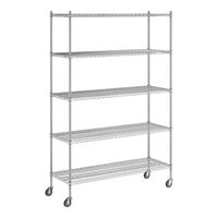 Regency 21" x 60" x 92" NSF Chrome Mobile Wire Shelving Starter Kit with 5 Shelves