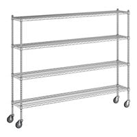 Regency 12" x 72" x 60" NSF Chrome Mobile Wire Shelving Starter Kit with 4 Shelves
