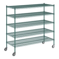 Regency 24" x 60" x 60" NSF Green Epoxy Mobile Wire Shelving Starter Kit with 5 Shelves