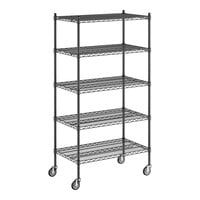 Regency 21" x 36" x 70" NSF Black Epoxy Mobile Wire Shelving Starter Kit with 5 Shelves