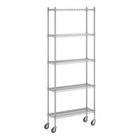 Regency 12" x 36" x 92" NSF Chrome Mobile Wire Shelving Starter Kit with 5 Shelves
