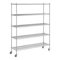Regency 21" x 72" x 92" NSF Chrome Mobile Wire Shelving Starter Kit with 5 Shelves
