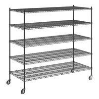 Regency 30" x 72" x 70" NSF Black Epoxy Mobile Wire Shelving Starter Kit with 5 Shelves