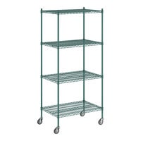 Regency 24" x 36" x 80" NSF Green Epoxy Mobile Wire Shelving Starter Kit with 4 Shelves
