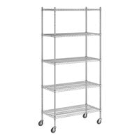 Regency 21" x 42" x 92" NSF Chrome Mobile Wire Shelving Starter Kit with 5 Shelves