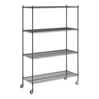 Regency 24" x 60" x 92" NSF Black Epoxy Mobile Wire Shelving Starter Kit with 4 Shelves
