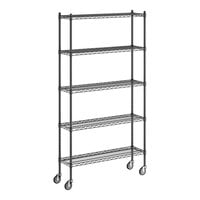 Regency 12" x 42" x 80" NSF Black Epoxy Mobile Wire Shelving Starter Kit with 5 Shelves