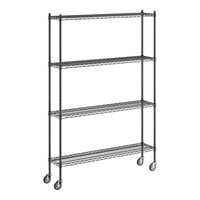 Regency 12" x 54" x 80" NSF Black Epoxy Mobile Wire Shelving Starter Kit with 4 Shelves