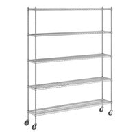 Regency 14" x 72" x 92" NSF Chrome Mobile Wire Shelving Starter Kit with 5 Shelves