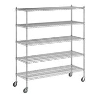 Regency 21" x 60" x 70" NSF Chrome Mobile Wire Shelving Starter Kit with 5 Shelves