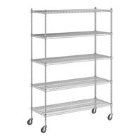 Regency 21" x 54" x 80" NSF Chrome Mobile Wire Shelving Starter Kit with 5 Shelves