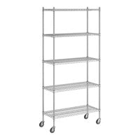 Regency 18" x 42" x 92" NSF Chrome Mobile Wire Shelving Starter Kit with 5 Shelves