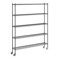 Regency 12" x 72" x 92" NSF Black Epoxy Mobile Wire Shelving Starter Kit with 5 Shelves