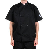 Chef Revival Silver Knife and Steel J005 Unisex Black Customizable Short Sleeve Chef Jacket - S