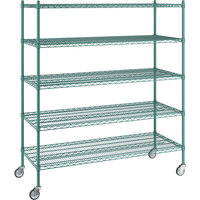 Regency 24 inch x 60 inch x 70 inch NSF Green Epoxy Mobile Wire Shelving Starter Kit with 5 Shelves