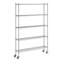 Regency 12" x 60" x 92" NSF Chrome Mobile Wire Shelving Starter Kit with 5 Shelves