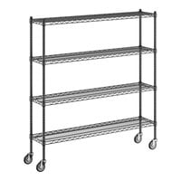 Regency 12" x 54" x 60" NSF Black Epoxy Mobile Wire Shelving Starter Kit with 4 Shelves