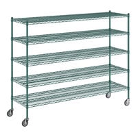 Regency 21" x 72" x 60" NSF Green Epoxy Mobile Wire Shelving Starter Kit with 5 Shelves