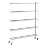 Regency 12" x 72" x 92" NSF Chrome Mobile Wire Shelving Starter Kit with 5 Shelves