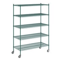 Regency 24" x 54" x 80" NSF Green Epoxy Mobile Wire Shelving Starter Kit with 5 Shelves