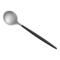 Acopa Odin Black / Silver 5 1/8" 18/8 Brushed Stainless Steel Extra Heavy Weight Forged Demitasse Spoon - 12/Case