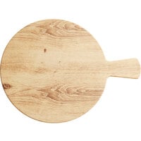 Acopa 12 1/2" Round Light Oak Faux Wood Melamine Serving Board with Handle