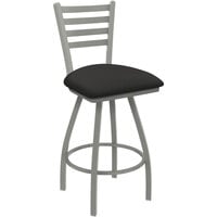 Holland Bar Stool XL 410 Jackie 25" Ladderback Swivel Counter Stool with Anodized Nickel Finish and Canter Iron Padded Seat