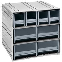 Quantum 11 3/8" x 11 3/4" x 11" Interlocking Storage Cabinets with 4 Gray Medium Drawers and 4 Large Drawers with Windows QIC-4244GY