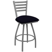 Holland Barstool XL 410 Jackie 30" Ladderback Swivel Bar Stool with Anodized Nickel Finish and Canter Twilight Seat