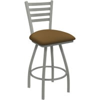 Holland Bar Stool XL 410 Jackie 25" Ladderback Swivel Counter Stool with Anodized Nickel Finish and Canter Saddle Padded Seat