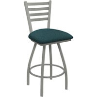 Holland Bar Stool XL 410 Jackie 25" Ladderback Swivel Counter Stool with Anodized Nickel Finish and Graph Tidal Padded Seat