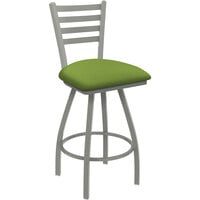 Holland Bar Stool XL 410 Jackie 25" Ladderback Swivel Counter Stool with Anodized Nickel Finish and Canter Kiwi Green Padded Seat