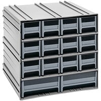 Quantum 11 3/8" x 11 3/4" x 11" Interlocking Storage Cabinets with 12 Gray Compact Drawers and 2 Large Drawers with Windows QIC-12123GY