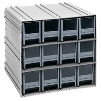Quantum 11 3/8" x 11 3/4" x 11" Interlocking Storage Cabinets with 12 Gray Medium Drawers with Windows QIC-122GY