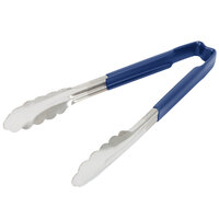 Vollrath 4780930 Jacob's Pride 9 1/2 inch Stainless Steel Scalloped Tongs with Blue Coated Kool Touch® Handle