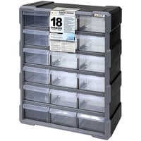 Quantum 6 1/4" x 15" x 18 3/4" Plastic Drawer Cabinet with 18 Clear Medium Drawers PDC-18BK