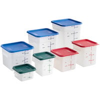 Vigor White Square Polyethylene Food Storage Container and Multicolored Lid Set - 7/Pack