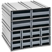 Quantum 11 3/8" x 11 3/4" x 11" Interlocking Storage Cabinets with 8 Gray Compact Drawers and 4 Large Drawers with Windows QIC-8143GY