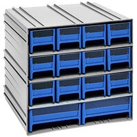 Quantum 11 3/8" x 11 3/4" x 11" Interlocking Storage Cabinets with 12 Blue Compact Drawers and 2 Large Drawers with Windows QIC-12123BL