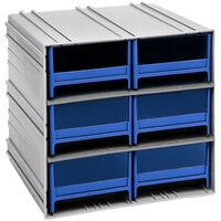 Quantum 11 3/8" x 11 3/4" x 11" Interlocking Storage Cabinets with 6 Blue Large Drawers with Windows QIC-64BL