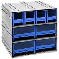 Quantum 11 3/8" x 11 3/4" x 11" Interlocking Storage Cabinets with 4 Blue Medium Drawers and 4 Large Drawers with Windows QIC-4244BL