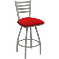 Holland Barstool XL 410 Jackie 30" Ladderback Swivel Bar Stool with Anodized Nickel Finish and Canter Red Seat