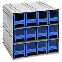 Quantum 11 3/8" x 11 3/4" x 11" Interlocking Storage Cabinets with 12 Blue Medium Drawers with Windows QIC-122BL