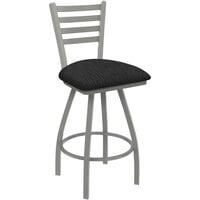 Holland Bar Stool XL 410 Jackie 25" Ladderback Swivel Counter Stool with Anodized Nickel Finish and Graph Coal Padded Seat