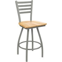 Holland Bar Stool XL 410 Jackie 25" Ladderback Swivel Counter Stool with Anodized Nickel Finish and Natural Maple Seat
