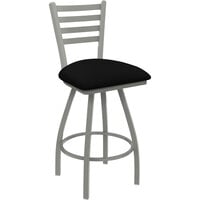 Holland Bar Stool XL 410 Jackie 25" Ladderback Swivel Counter Stool with Anodized Nickel Finish and Black Vinyl Seat