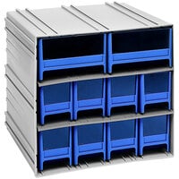 Quantum 11 3/8" x 11 3/4" x 11" Interlocking Storage Cabinets with 8 Blue Medium Drawers and 2 Large Drawers with Windows QIC-8224BL